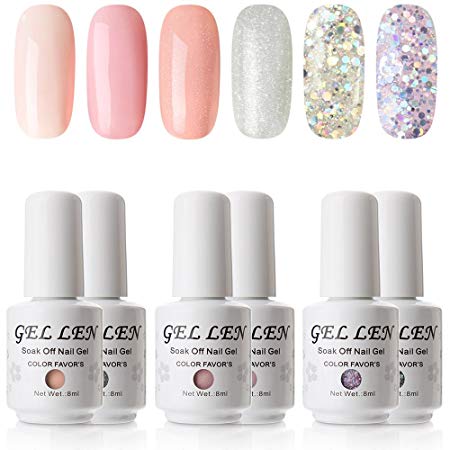 Gellen New Gel Nail Polish Set - Pack of 6 Colors (Pure Glitters Mixed), UV LED Soak Off Gel Polish Kit