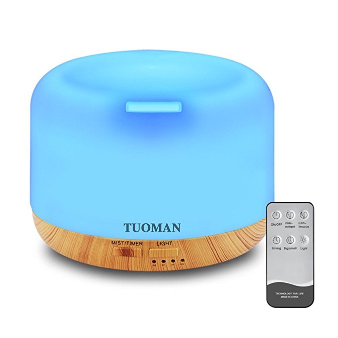 [Update] TUOMAN 300ml Remote Control Ultrasonic Humidifier Aromatherapy Diffuser Portable Cool Mist Oil Diffuser With 7 Color LED Lights Waterless Auto Shut-off - Wood Pattern