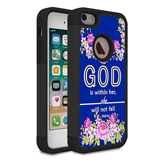 iPhone 5S Case,iPhone SE Case,Rossy Christian Bible Verses Psalm 46:5 Quotes Design Shock-Absorption Dual Layer Hybrid Armor Defender Protective Case Cover for Apple iPhone 5S/SE/5
