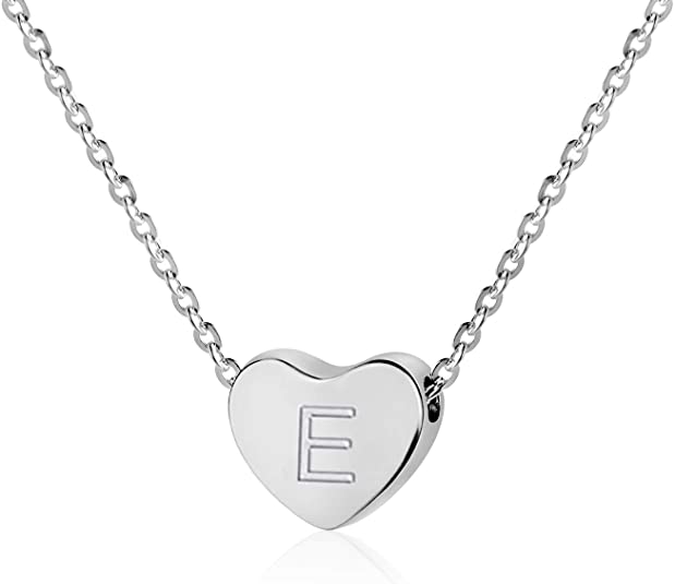 WIGERLON Initial Letter Heart Necklace:Stainless Steel 925 Silver Plated for Women and Girls