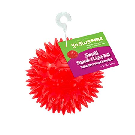 Gnawsome 2.5” Spiky Squeak & Light Ball Dog Toy - Small, Cleans teeth and Promotes Dental and Gum Health for Your Pet, Colors will vary
