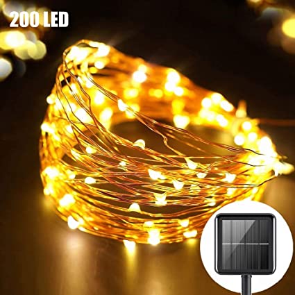 24HOCL Upgraded Outdoor Solar String Lights, 200 LED 8 Modes Copper Wire Fairy Lights, Waterproof Decoration Lights for Halloween, Christmas, Indoor Outdoor, Gardens, Patio Yard Trees, Wedding Party