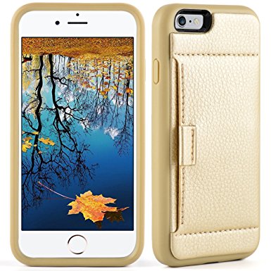 iphone 7 case, ZVE Ultra Protective hybrid Case For Apple iPhone 7 2016 shockproof leather wallet credit card holder carrying Case Cover - Gold