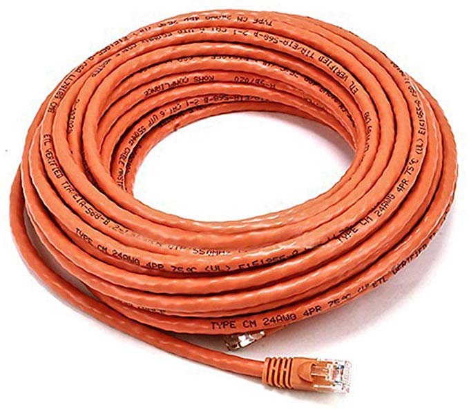 Monoprice 50FT 24AWG Cat6 500MHz Crossover Ethernet Bare Copper Network Cable - Orange