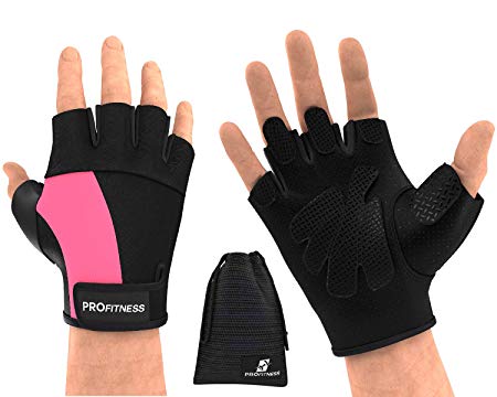 ProFitness Weight Lifting Gym Gloves (Fingerless) | Durable Padded Design for Weightlifting, Cross Training, Bodybuilding & Powerlifting | Strong Grip Workout Accessory for Men & Women