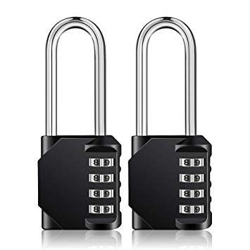 Long Shackle Padlock, Long Combination Lock, 4 Digit Combination Lock, Resettable Weatherproof Combo Lock for School, Gym & Employee Locker, Outdoor, Fence, Hasp and Storage