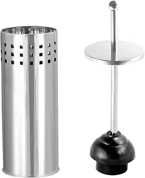 Toilet Plunger with Holder for Bathroom, Multi Drain Suitable Also for Bathtubs, Quick Dry, Chrome