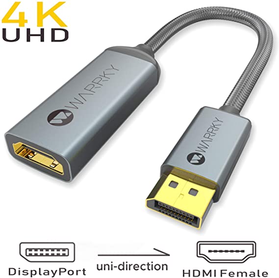 Displayport to HDMI Adapter (4K,UHD), WARRKY [Gold-Plated Connectors, Aluminum Shell] High Speed Display Port to HDMI/DP to HDMI Adapter for Lenovo, DELL, HP, ThinkPad, GPU, AMD, NVIDIA&More, WFH Must