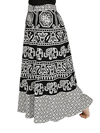 Store Indya 100% Cotton Warp Around Skirt Bohemian-Style Adjustable Mandala Print Casual Wear For Women