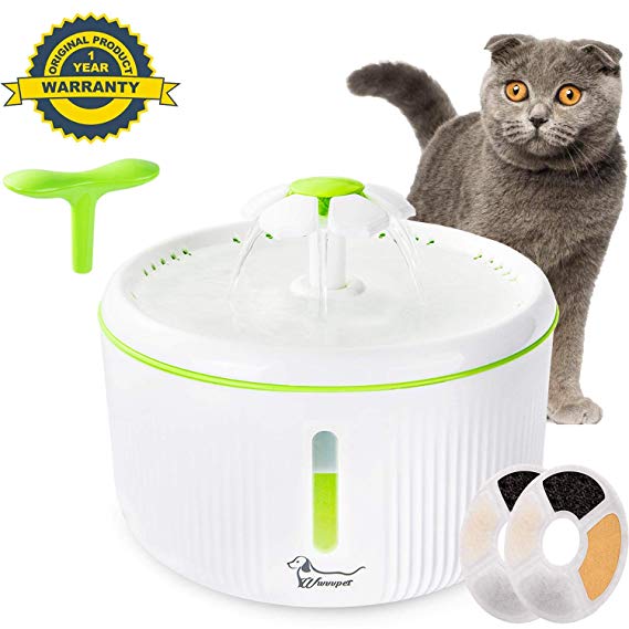 Cat Water Fountain with Water Level Window & LED Light,Flower Pet Drinking Dispenser with 2 Tops,2L Automatic Silent Dog Water Dispenser Feeder Bowl with 2 Replacement Filters for Cat Dog Bird