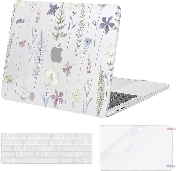 MOSISO Compatible with MacBook Pro 13 inch Case M2 2023, 2022, 2021-2016 A2338 M1 A2251 A2289 A2159 A1989 A1708 A1706, Plastic Meadow Floral Hard Shell Case&Keyboard Cover&Screen Protector,Transparent