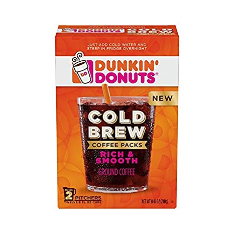 Dunkin' Donuts Cold Brew Coffee Packs, Smooth & Rich Ground Coffee,8.46 Ounce (Pack of 6)