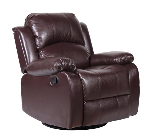 Bonded Leather Rocker and Swivel Recliner Living Room Chair (Brown)