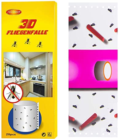 Fullsexy 20 PCS Fruit Fly Trap Stickers Moth Killer, 3D Fly Catcher Paper for Attract and Eliminate Indoor Insect Pest or Other Bugs, Fly killer Indoor Use