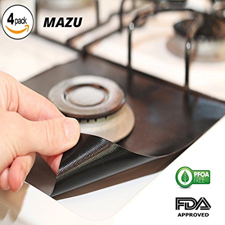 MAZU 4 Pack Reusable Gas Range Protectors - Heat Resistant Fiberglass Mat with Adjustable Size - 100% FDA Approved | Non-Stick & Easy to Clean - Kitchen Friendly Cooking Accessory