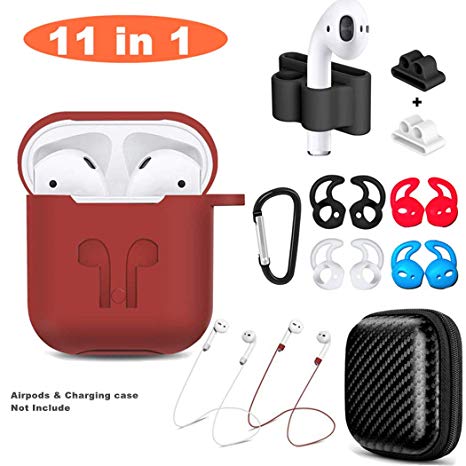 Airpods Case, Airpods Accessories Set,11 in 1 Protective Silicone Cover and Skin Compatible Apple Airpods with Anti-Lost Airpods Strap,Airpods Ear Hook/Watch Band Holder/Keychain/Carrying Box