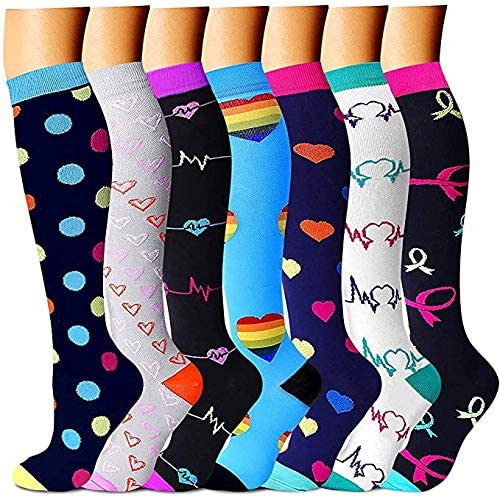 Compression Socks (7 Pairs) for Women & Men 15-20 mmHg is Best Athletic & Medical for Running Flight Travel Nurses