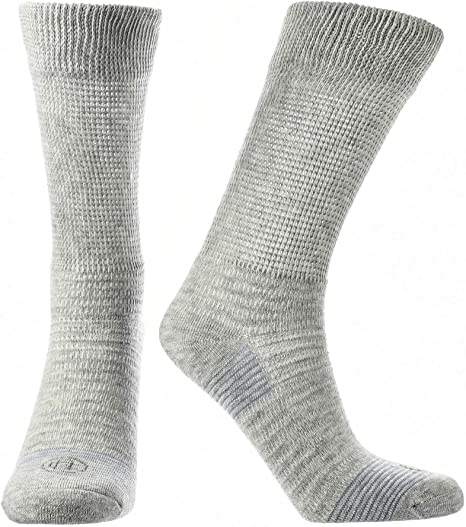 Doctor's Choice Women's Diabetic & Neuropathy Socks, Non-Binding Cushion Crew with Aloe, Antimicrobial, Ventilation, and Seamless Toe, Single Pair, Grey/Denim, Womens Shoe Size 6-10