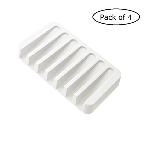 CoolHome Silicone Soap Dishes Soap Bar Saver Holder Kicthen Sponge Drainer Pack of 4 (White)