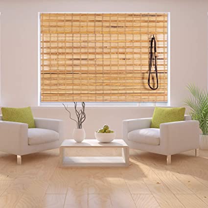 Bamboo Roman Window Blinds Sun Shades,Dark Brown,36W x 72H, Light Filtering Roller Shades,Any Size 24-72 Wide and 72 High