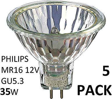 5Pack Philips Halogen 12V MR16 35W GU5.3 36D 4000Hrs Dimmable Halogen Dichroic 58842000