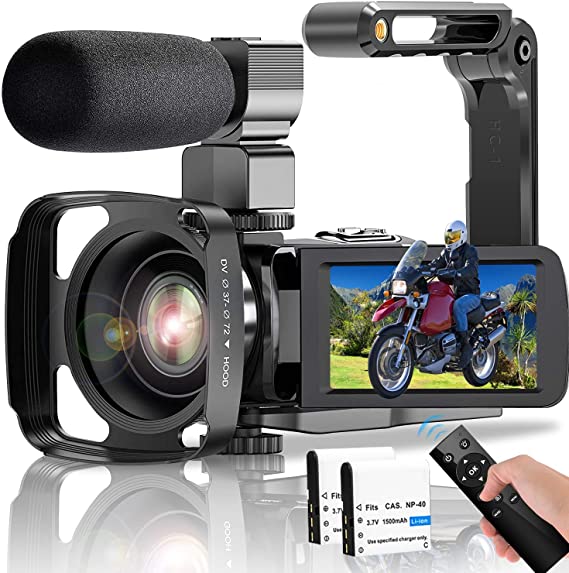 Video Camera 4K Camcorder, UHD 60FPS 48MP Vlogging Camera for YouTube 18X Digital Zoom Wi-Fi IR Night Vision Camcorder with Microphone 2.4G Remote 3 in Touch Screen Handheld Stabilizer