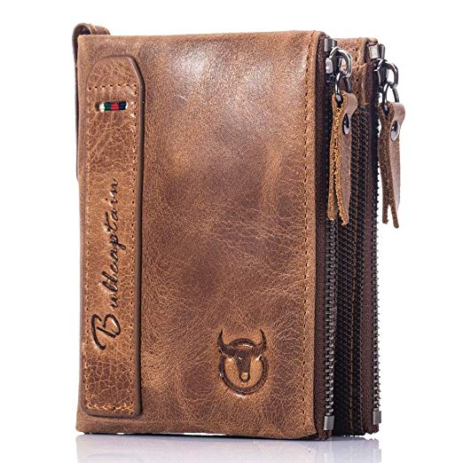 Men's Wallet, NaSUMTUO RFID Blocking Minimalist Vintage Cowhide Leather Wallet