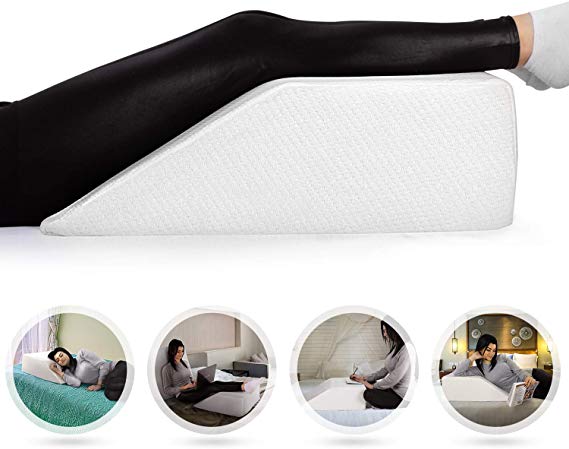 Leg Elevation Pillow with Memory Foam Top - Elevating Leg Rest to Reduce Swelling, Back Pain, Hip and Knee Pain - Ideal for Sleeping, Reading, Relaxing- Breathable and Washable Cover- 8in Height Wedge