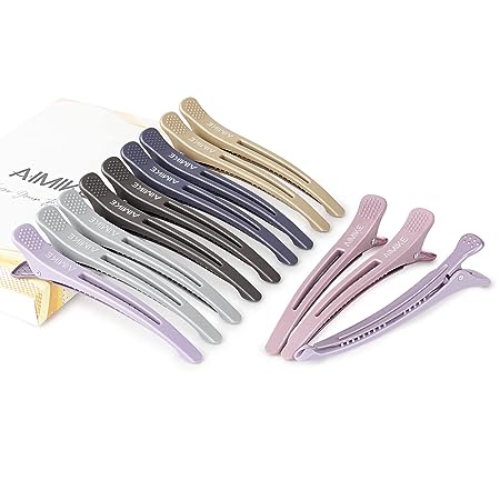 AIMIKE 12pcs Professional Hair Clips for Styling Sectioning, Anti-Slip No-Trace Duck Billed with Silicone Band, Salon & Home Cutting Hairdresser, Women, Men - 4.3'' Long, 1.0 Count