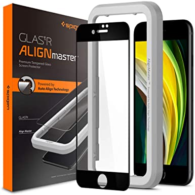 Spigen, 1 Pack, iPhone SE 2020 Screen Protector, AlignMaster [No Lifted Edges] Edge to Edge Full Screen Coverage, Tempered Glass, Case Friendly, 9H Hardness, iPhone SE 2/8/7 Screen Protector