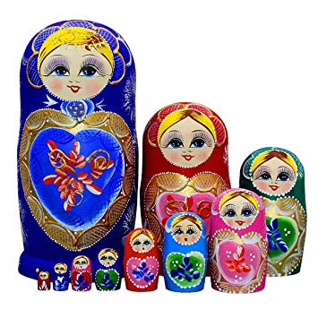 King&Light 10pcs B Heart-shaped pattern Wooden nesting toys Russian dolls Matryoshka stacking dolls