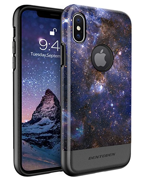 iPhone X Case BENTOBEN Nebula Space Shockproof Hybrid Hard Protective Case for iPhone X Black/Blue