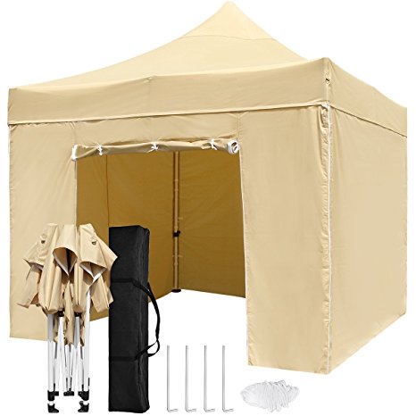 TopCamp 10’x 10’Pop up Canopy Tent With Walls, Heavy Duty Outdoor Commercial Waterproof Tent with 4 Removable Walls Instant Sun Shelter Gazebo-Beige