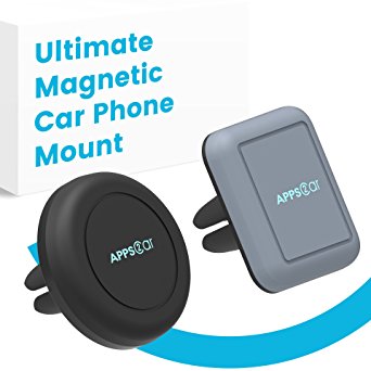 [INTRO PRICE] APPS2Car Ultimate Air Vent Magnetic Car Phone Mount Two-Pack Bundle With 1 Circular, 1 Rectangular Mount (Clip to Vents), 8 Magnetic Plates (Attach to Phone) Using GripMax Magnets