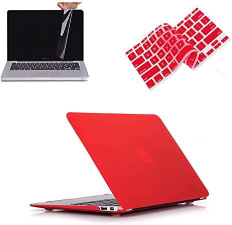 RUBAN Case Compatible with MacBook Air 11 Inch Release (A1370/A1465) - Slim Snap On Hard Shell Protective Cover and Keyboard Cover, Screen Protector for MacBook Air 11, Red