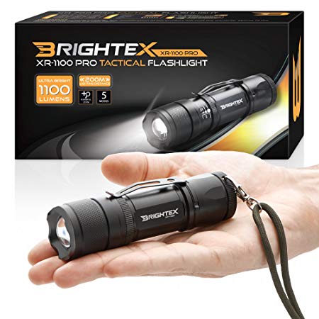 Brightex XR-1100 Pro Real Lab Tested 1100 Lumens Super Bright Small Tactical Flashlight US Made LED, Water Resistant, 5 Light Modes, Powerful X2000 Zoom & Belt Clip