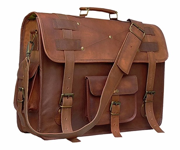 Handolederco. 19 inch leather messenger bags for men women men's briefcase laptop bag best computer shoulder satchel distressed bag