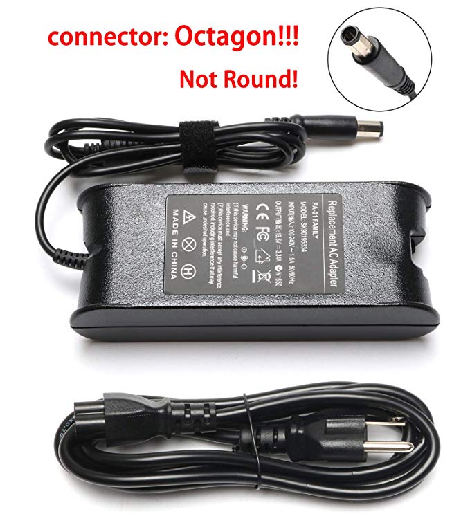 19.5V 3.34A 65W Octagon Tip AC Charger Replacement for Dell Inspiron 1318 1440 1545 1546 1551 1557 1750; Dell XPS M1330; PA-21 PP41L XK850 LA65NS2-00 PA-1650-02DW Laptop AC Adapter Power Supply Cord