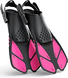 Greatever Snorkel Fins Adjustable Buckles Open Heel Swim Flippers Travel Size Short Swim Fins for Snorkeling Diving Swimming Adult Men Womens