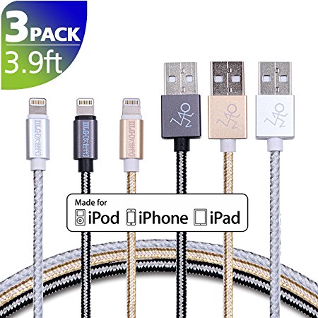 Lightning Cable, [Apple MFI Certified] DLG 3Pack 3.9Ft iPhone Charger Nylon Braided Lightning to USB Cable Apple charging cable cord for iPhone X/8/8 Plus/7/7 Plus/6/6 Plus/5S/5C, iPad, iPod and more