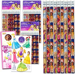 36 Pc Disney Princess Pencils for Kids - Disney Princess School Supplies Bundle with 36 Princess Pencils, Princess Stickers, and More | Disney Princess Classroom Supplies