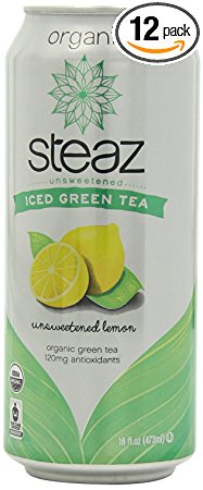 Steaz Iced Tea Can, Lemon Green, Unsweetened, Gluten Free, 16-ounces (Pack of12)