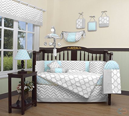 GEENNY Boutique Baby 13 Piece Crib Bedding Set, Glacier Blue/Gray Chevron