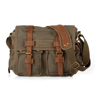 Sechunk Vintage Military Leather Canvas Laptop Bag Messenger Bags