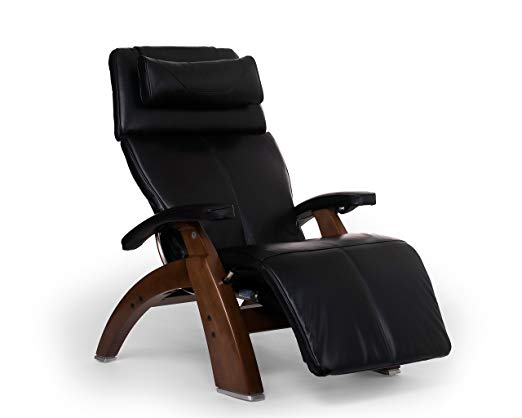 Perfect Chair Human Touch PC-610 Live Power Omni-Motion Walnut Zero-Gravity Recliner Premium Leather Fluid-Cell Cushion Memory Foam Jade Heat - Black Premium Leather - in-Home White Glove Delivery