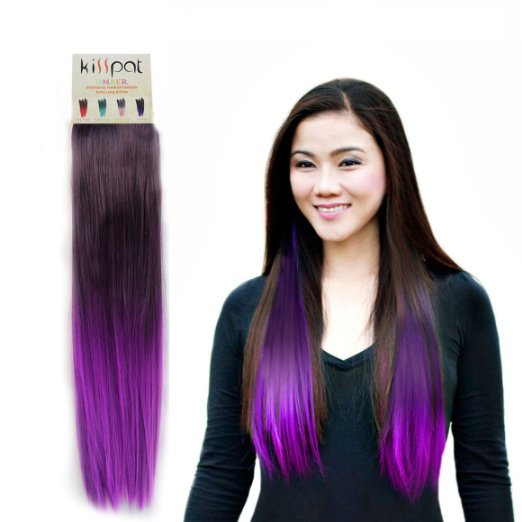 KISSPAT®Purple Fashion Ombre Dip Dyed Straight Hair Extension, Synthetic Clip In Hair Extensions, 5 Clips , 23-24 inches Long