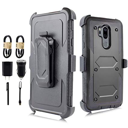 LG G7 Case, LG G7 ThinQ Case, Full-Body Rugged Holster Case Built-in Screen Protector LG G7 2018 Release [Value Bundle] (Black)