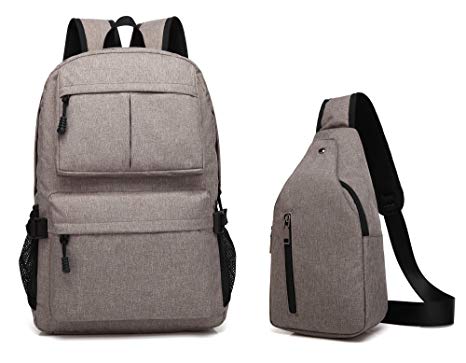 Laptop Backpack Lightweight School College Bag Backpack  Sling Backpack 2 PCS Fits 15.6-inch Notebook (Khaki-2)