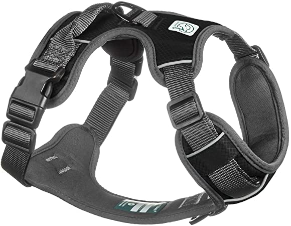 Embark Adventure Dog Harness, Easy On and Off with Padded Chest and Control Handle - No Pull Front Clip Training Harness for Large Dogs, Size Adjustable and No Choke (Large - Black)