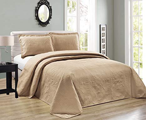 Mk Collection Oversize Luxurious Embossed Coverlet Bedspread Set Solid New (Taupe, King/California King)